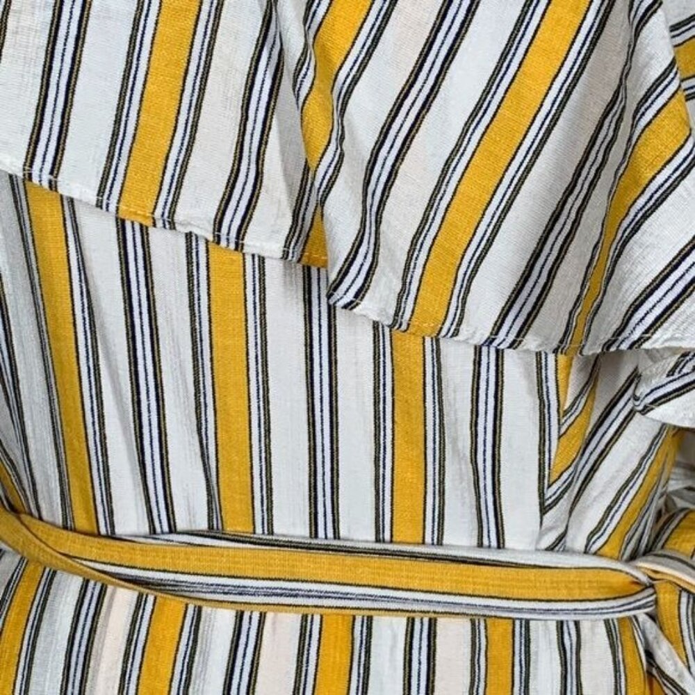 Lulus One Shoulder Maxi Dress Medium Yellow Striped Ruffle Boho - Picture 9 of 9